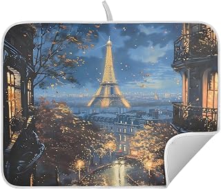 Paris Eiffel Tower View Dish Drying Mats for Kitchen Counter Absorbent Drying Matt Microfiber Dish Drainer Mat Draining Mat 16 x 18 Inch Resistant Rack Pad