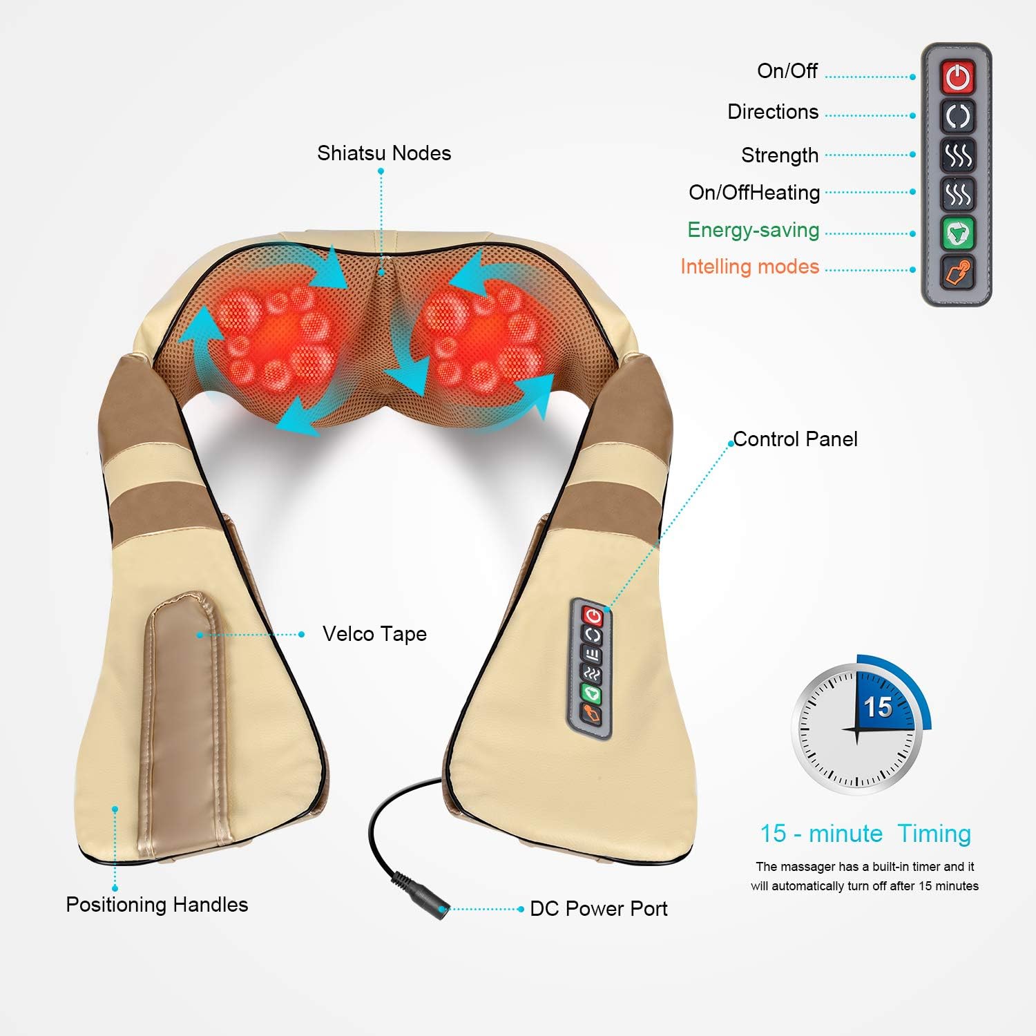 Back and Neck Massager with Heat Electric Neck and Shoulder Massager Deep Tissue 3D Kneading Massager for Neck and Back (Beige)