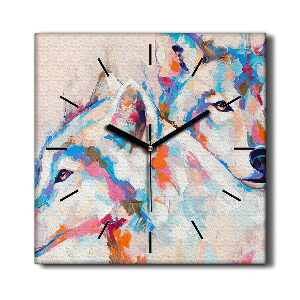 Horloge murale loups animaux Coloray en toile decoration salon 30x30 cm silencieuse