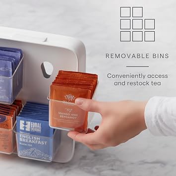 YouCopia TeaStand Tea Bag Organizer with Clear Removable Bins, Cabinet or Pantry Storage Caddy, 120-Bag