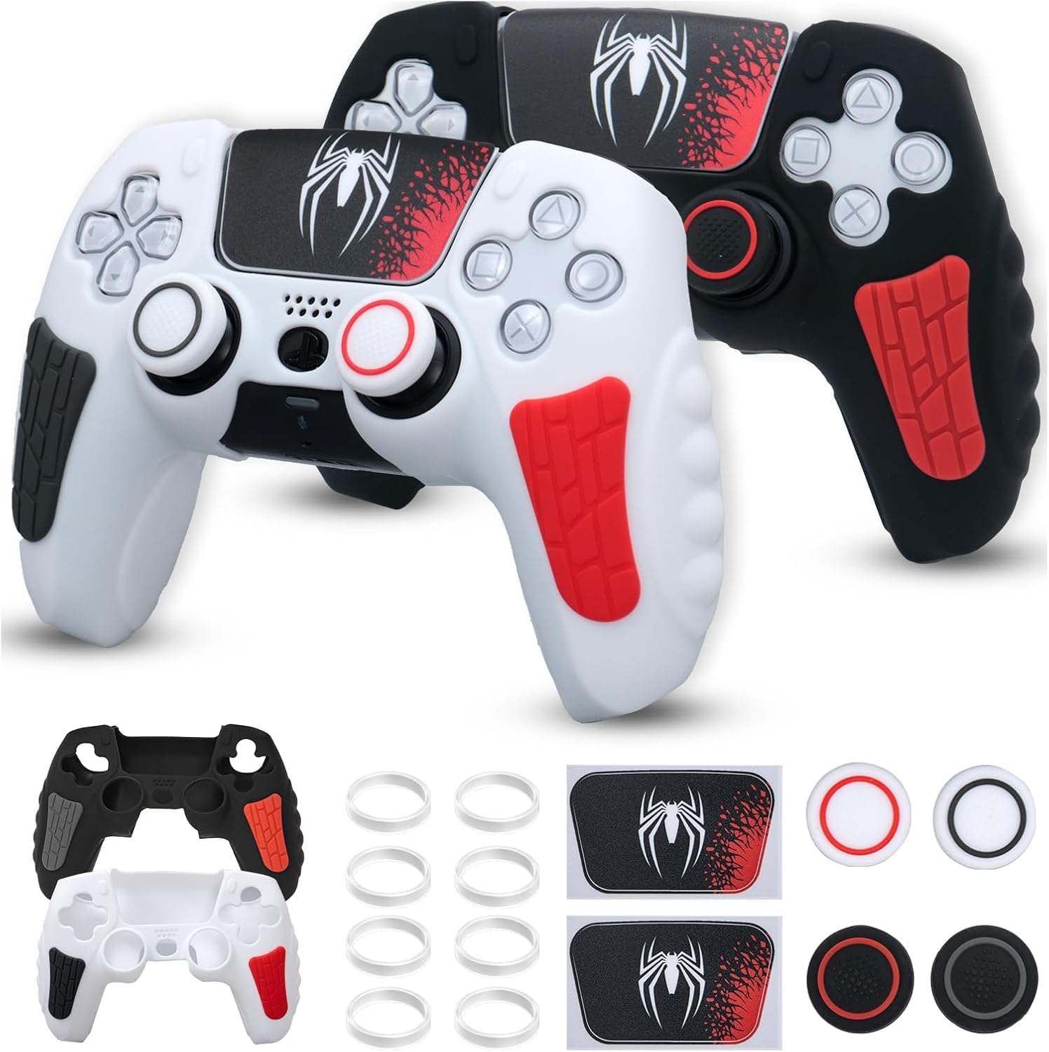 Meyaar PS 5 Controller Cover Case, Anti-Slip Silicone Cover Skin Compatible with PS5 Dual Sense Controller with Thumb Grip Caps, Joystick Protectors (Black and White (2 Pack))