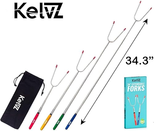 Miniatura 2 de Juego de 4 palitos telescópicos para asar malvaviscos con bolsa y recetas de Smore Ebook  Pinchos Smores de 34 pulgadas para hoguera  Palitos de