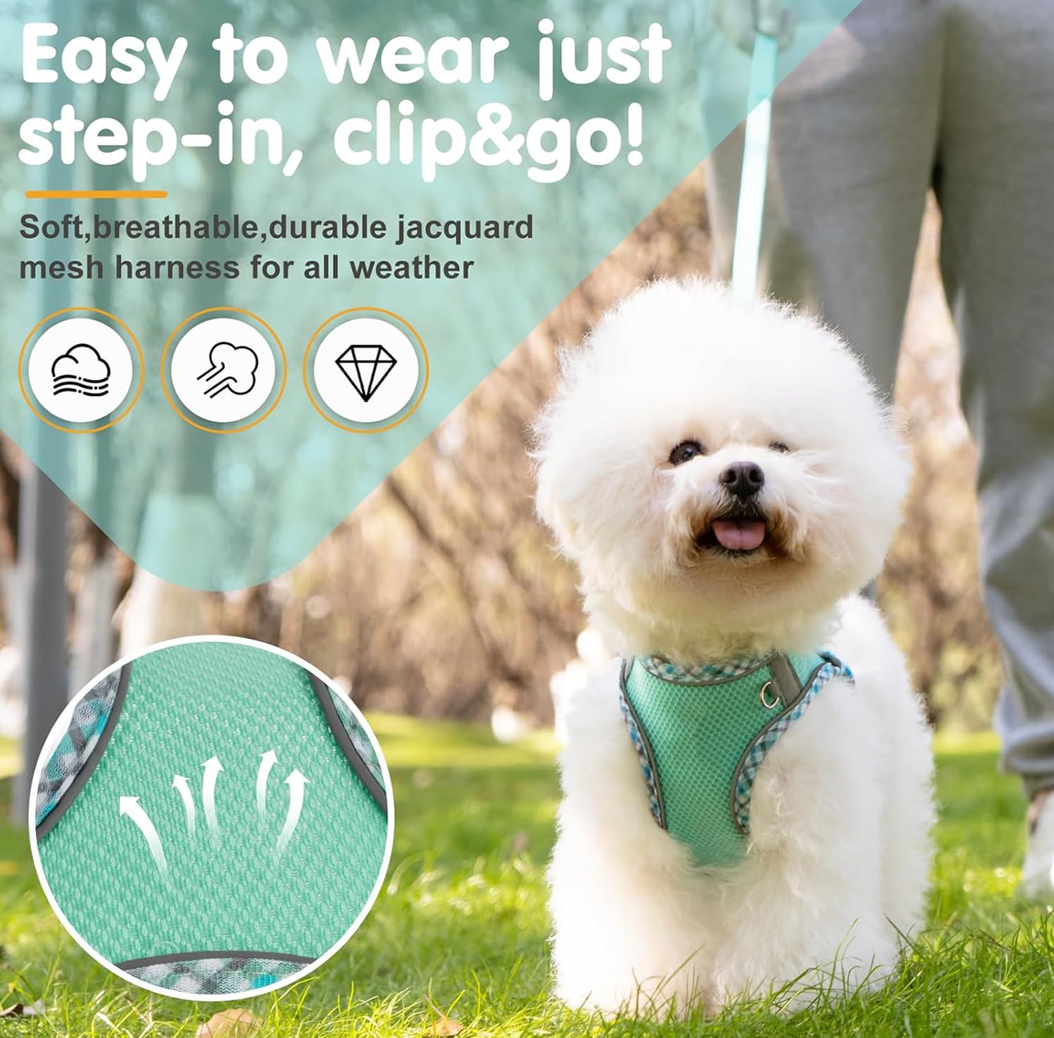 Dog Harness and Leash Set,Step-in Air Dog Vest, Reflective, No Pull Collarsfor Small, Medium Dogs, Cats - Image 2