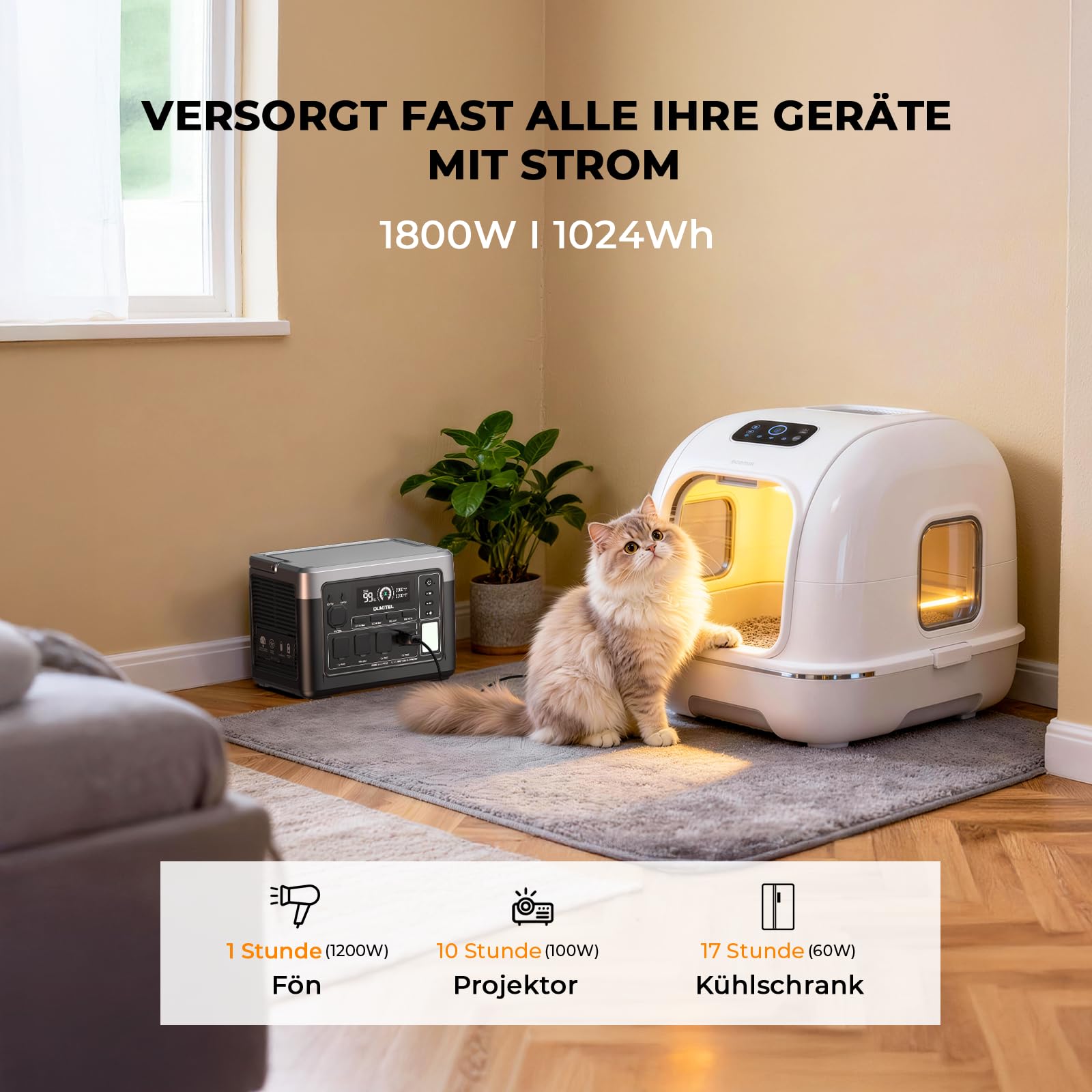 P1000 Plus Station Électrique Portable 1024Wh, 1800W Générateur Solaire, Batterie LiFePO4, 0-80% en 45 Minutes. Idéal pour le Camping, les Camping-Cars et les Pannes de Courant