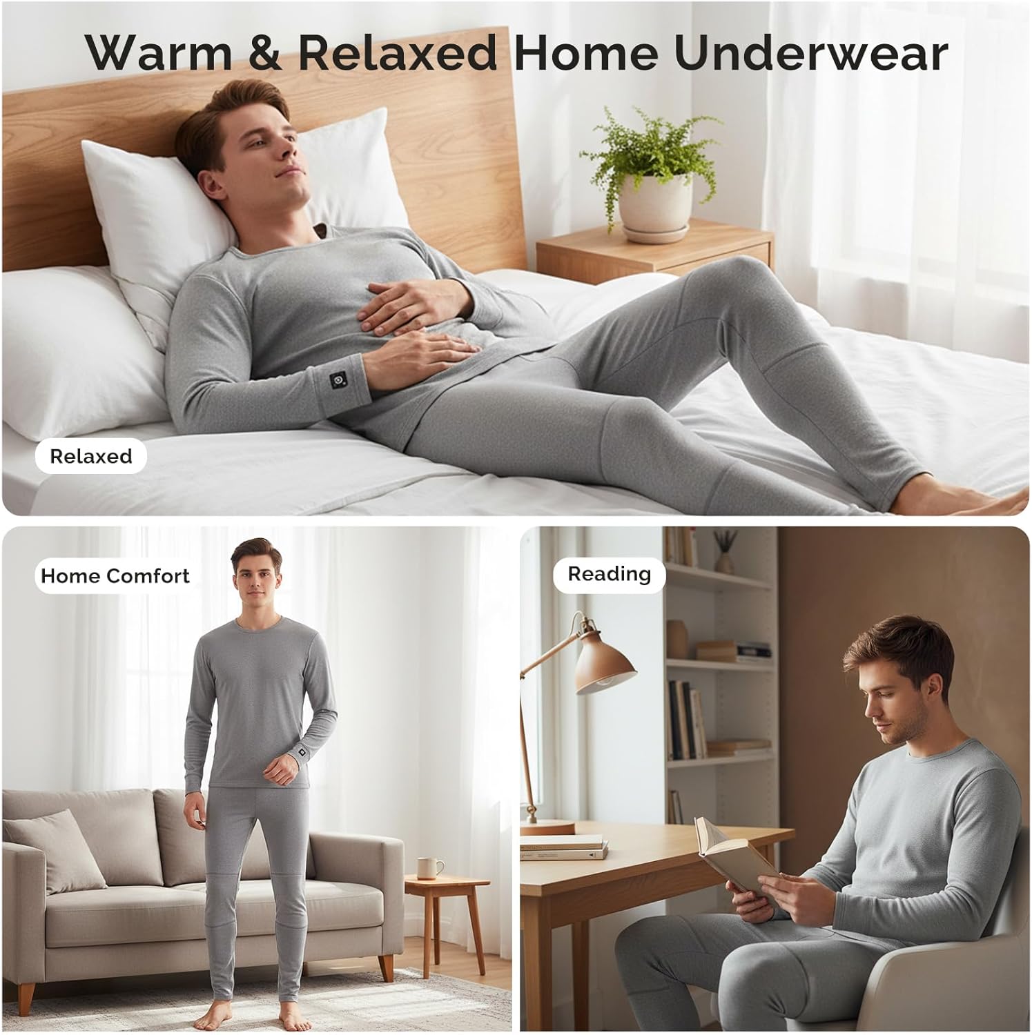 Men’s Heated Thermal Underwear Set with Anti-Freeze Battery, Electric Base Layer