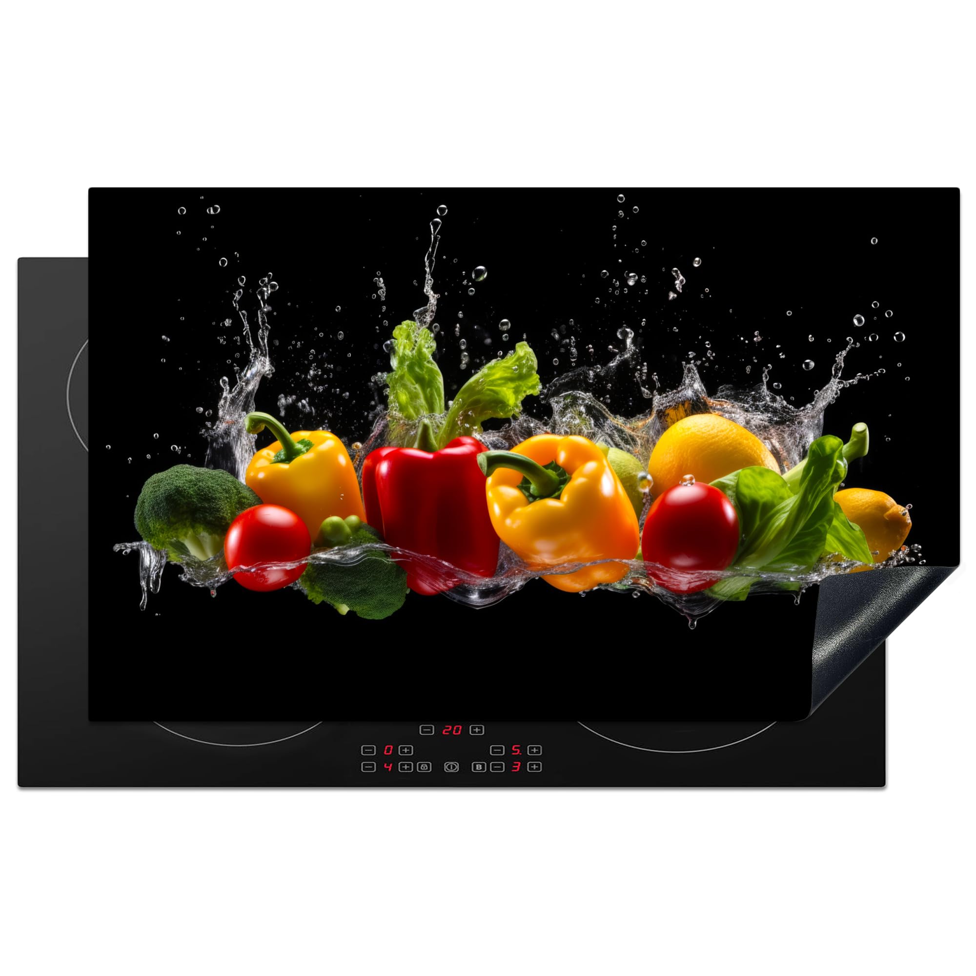 KitchenYeah© Induction Hob Protector Mat 20.3"x32.7" / 83x51.5 cm Cooker Top Protectors Cover Ceramic Covers Electric Hobs Vinyl Sweet Pepper - Water - Vegetable - Black