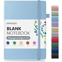 Smarpau Plain Notebook A5, 180 Pages Hardcover Unlined Notebook with 120gsm Blank Paper, Thick Paper No Bleed, Leather Journal Notepad for Sketch Work School Travel, Blue
