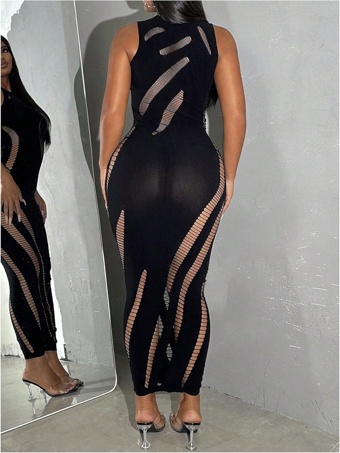 Floerns Women's Cut Out Ripped Sleeveless Tank Dress Club Party Bodycon Long Dress - Image 2