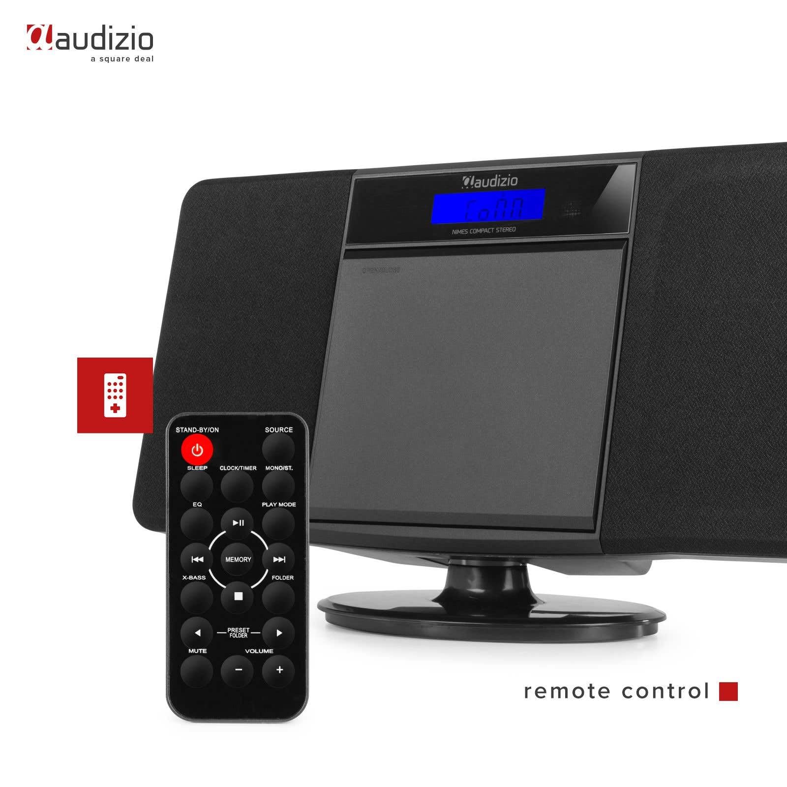 Audizio Nimes Radio Bluetooth Stéréo 50W - Noir, avec Lecteur CD, Lecteur MP3/USB, 20 Stations Préréglées, Écran LCD, Idéale pour Écouter Vos Musiques Favorites et Servir de Réveil chez Vous