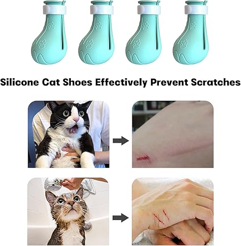 Miniatura 6 de Cubiertas de garras de gato, zapatos antiarañazos, protectores de patas de silicona ajustables para aseo y baño, evita arañazos (verde)
