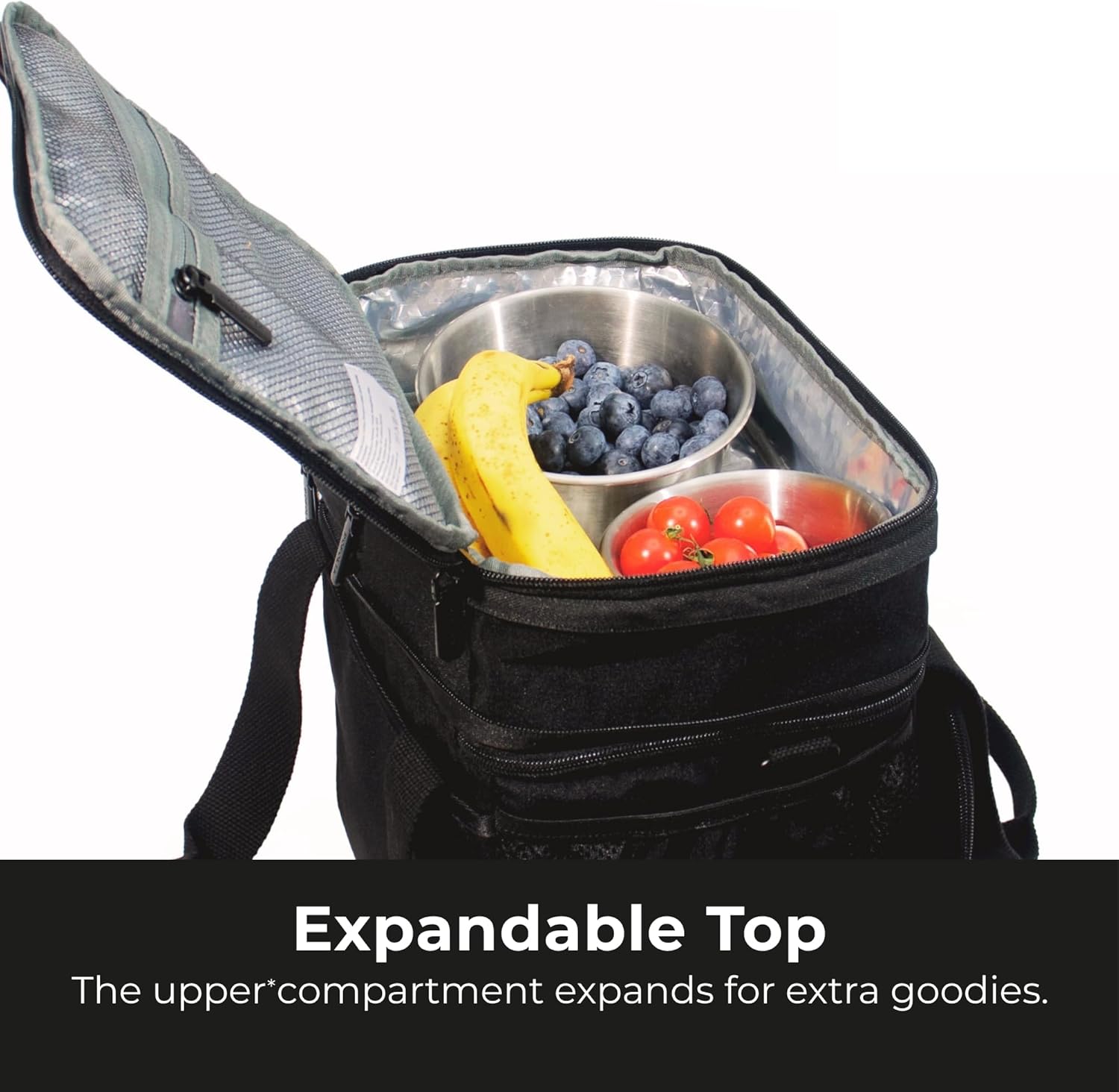 Dual Compartment Lunch Bag, 12L Insulated Leakproof Lunch Box, 13 Cans Capacity (Black)