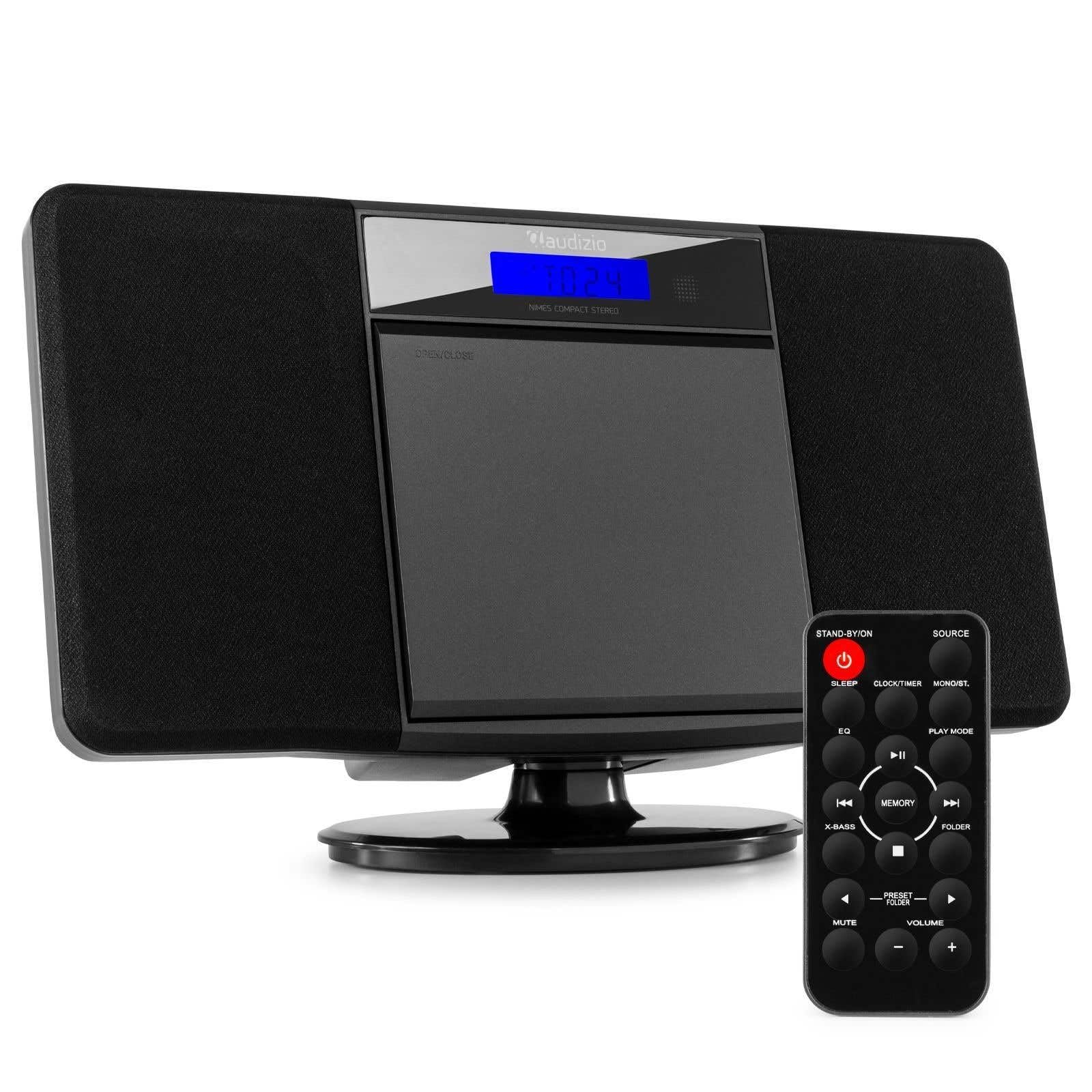 Audizio Nimes Radio Bluetooth Stéréo 50W - Noir, avec Lecteur CD, Lecteur MP3/USB, 20 Stations Préréglées, Écran LCD, Idéale pour Écouter Vos Musiques Favorites et Servir de Réveil chez Vous