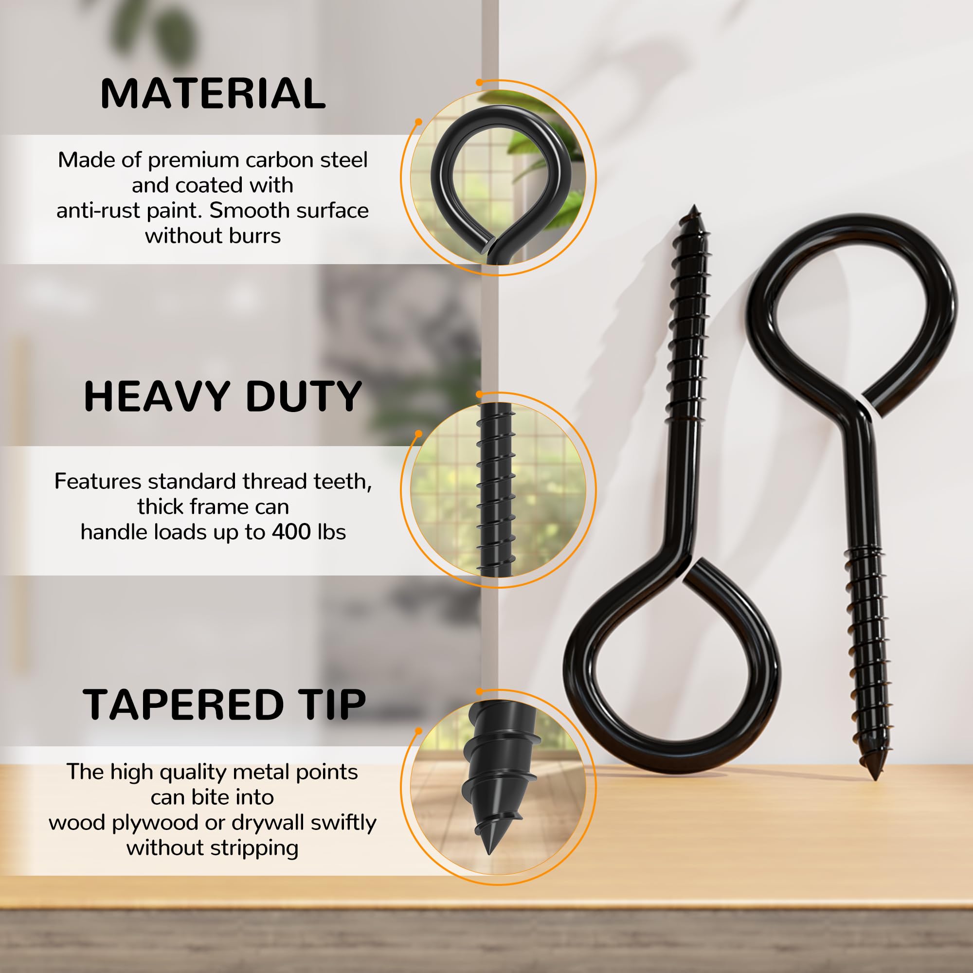 TLAZZ Screw-In Eye Hooks - 4 Pack -3 TLAZZ Screw-In Eye Hooks - 4 Pack -3