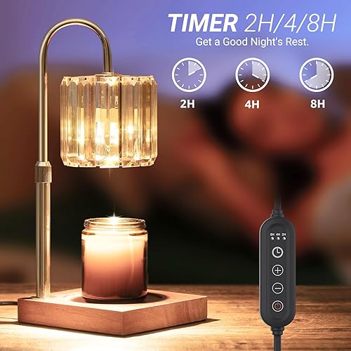 Miniatura 10 de Lámpara calentadora de velas con temporizador, regulable, altura ajustable, lámpara de cristal para velas en frasco, color negro
