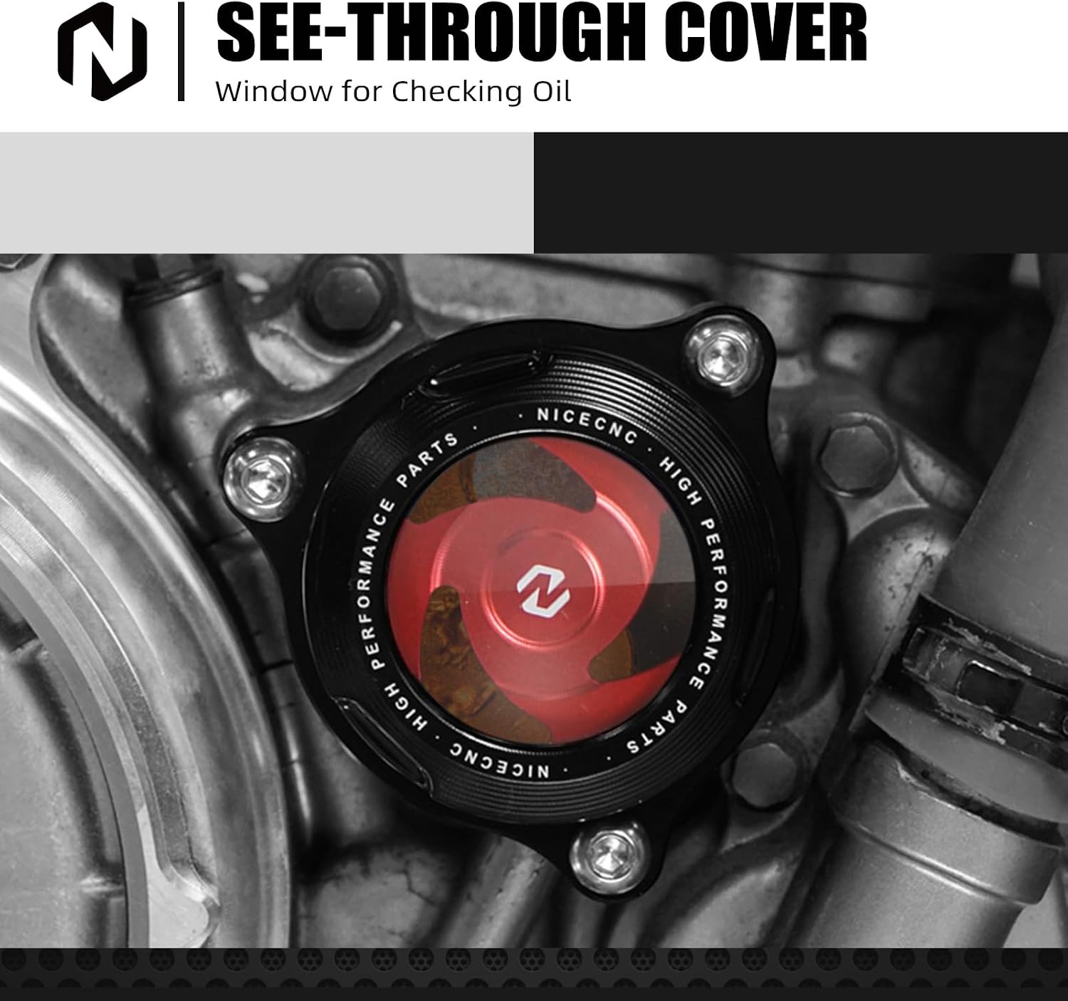 NICECNC Transparent Filtrar Cap Engine Oil Filtrar Cover, Black | Compatible with Suzuki DRZ400 DRZ400400E DRZ400400S DRZ400400SM 2000 2001 2002-2020 2021 2022 2023 2024