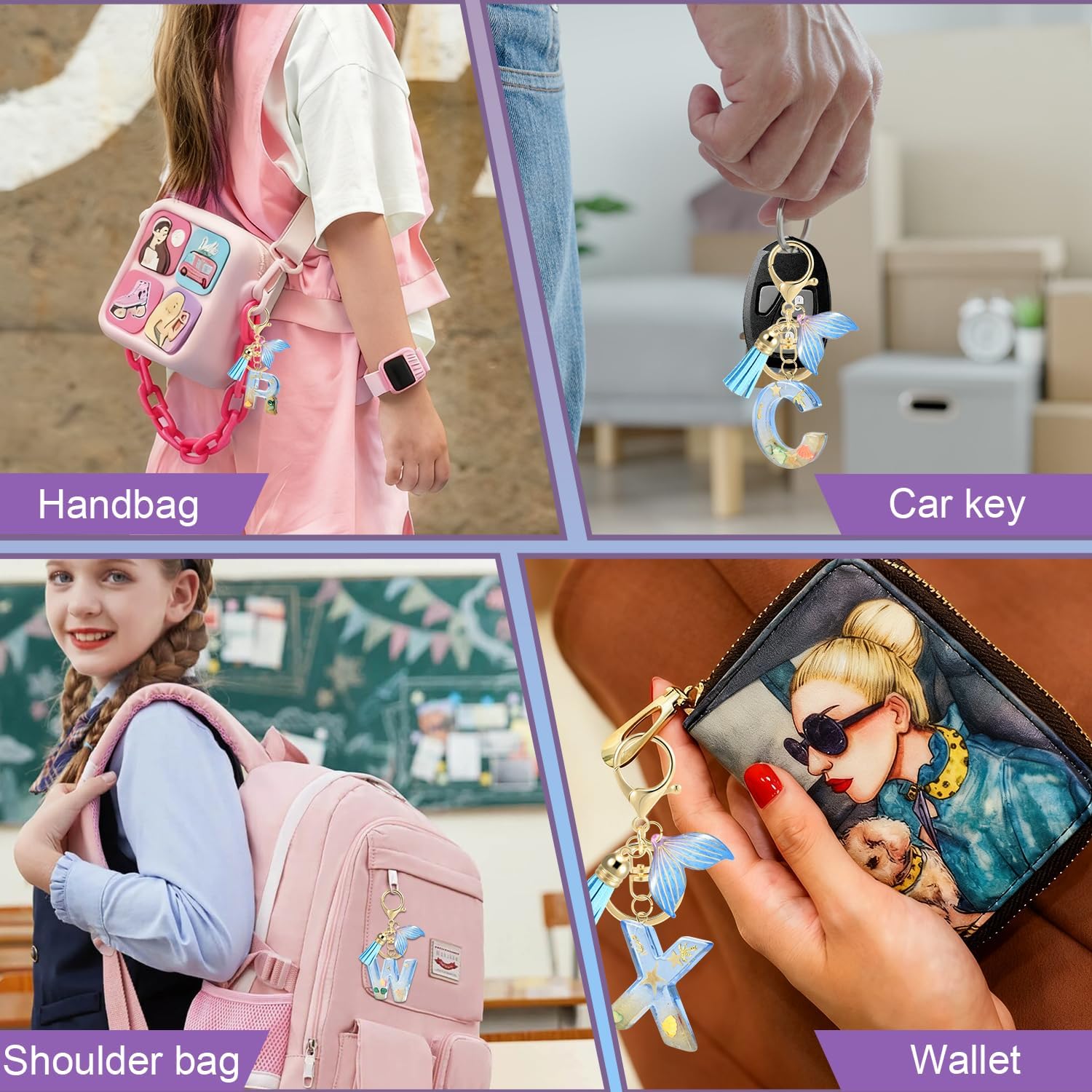 Initial letter Keychains for Women, Ocean Series Avowing Protect Earth Environment, Tassel Cute Car Keychain Initial Key Chain Keyring for Bookbag Handbag Backpack Charm Key Ring Unisex (Letter J)