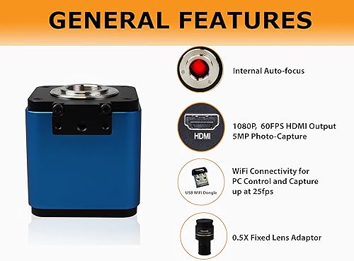 Miniatura 2 de Vision Scientific VDT1080H 1080P 60FPS HDMI+WiFi Color CMOS Auto-Focus C-Mount Microscopio Cámara, 5MP Foto-Captura para imágenes independientes y