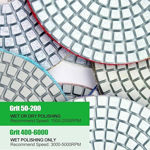 Miniatura 4 de Kit de 16 almohadillas de lijado de diamante seco húmedo de 4 pulgadas, almohadilla de pulido de diamante de 30-6000 grano con placa de respaldo de