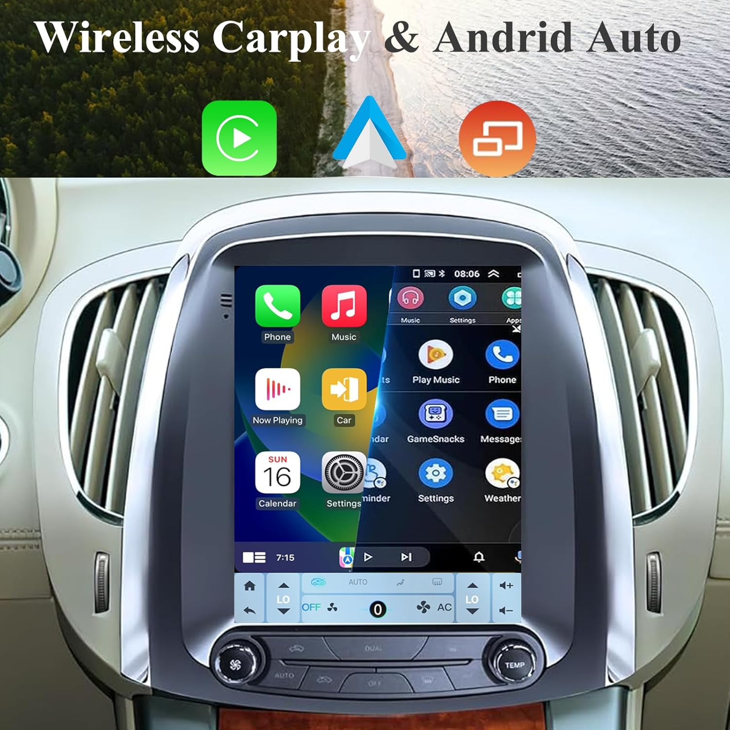 9.7" Android 15 Car Radio Compatible with Buick Lacrosse 2009 2010 2011 2012 Auto AC, Wireless CarPlay/Android Auto, 4G+64G, GPS, BT, Supprt Steering Wheel Control & Backup Camera