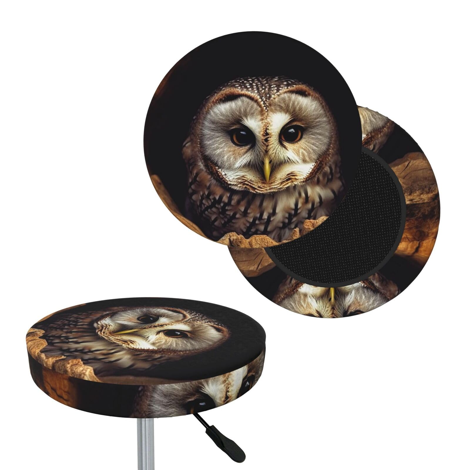 FekiLoot Owl Tree Hole Round Bar Stool Covers Stretch Washable Bar Stool Covers Dustproof Slipcover Bar Chair Covers with Elastic Band for Bar Kitchen Living Room Decor 14 Inch