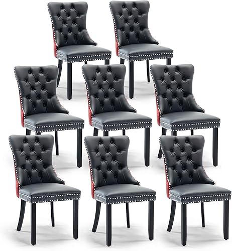 Miniatura 57 de Juego de 6 sillas de comedor de terciopelo, sillas de comedor tapizadas acolchadas con ribete de tachuelas y patas de madera maciza para cocina,