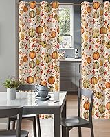 Vista 2 de Thanksgiving Fall Doorway Curtains - Blackout Curtains 80 Inches Long, Orange Teal Pumpkin Maple Leaf Rustic Sliding Door Curtains Grommet Window