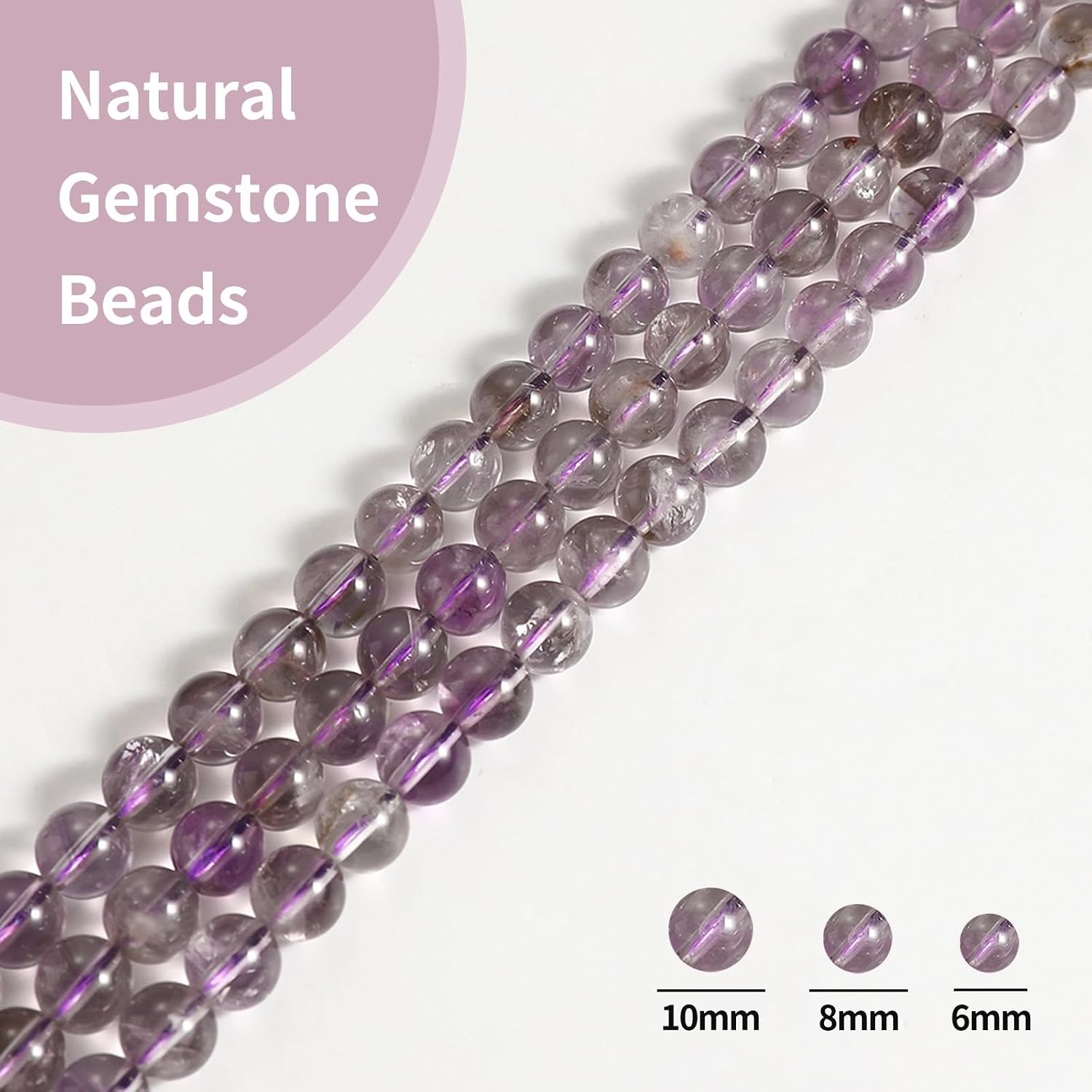 45pcs 8mm Natural Bolivian Amethyst Beads Gemstone Beads Round Loose Beads for Jewelry and Bracelets Making