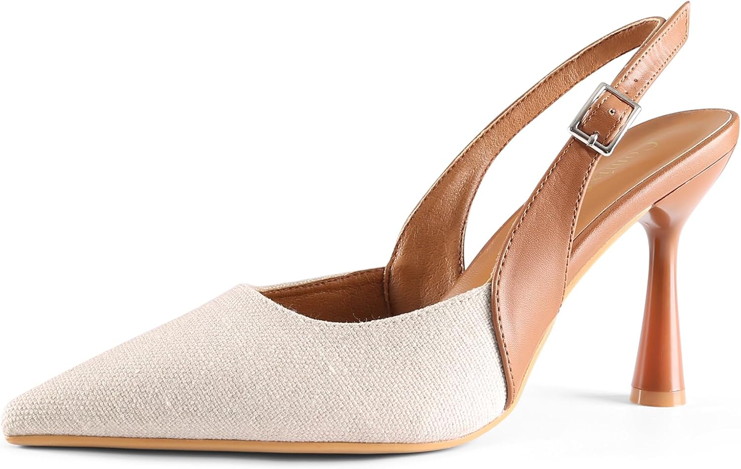 Women's Pointed Toe Slingback Pumps Stiletto Heels with Adjustable Buckle
