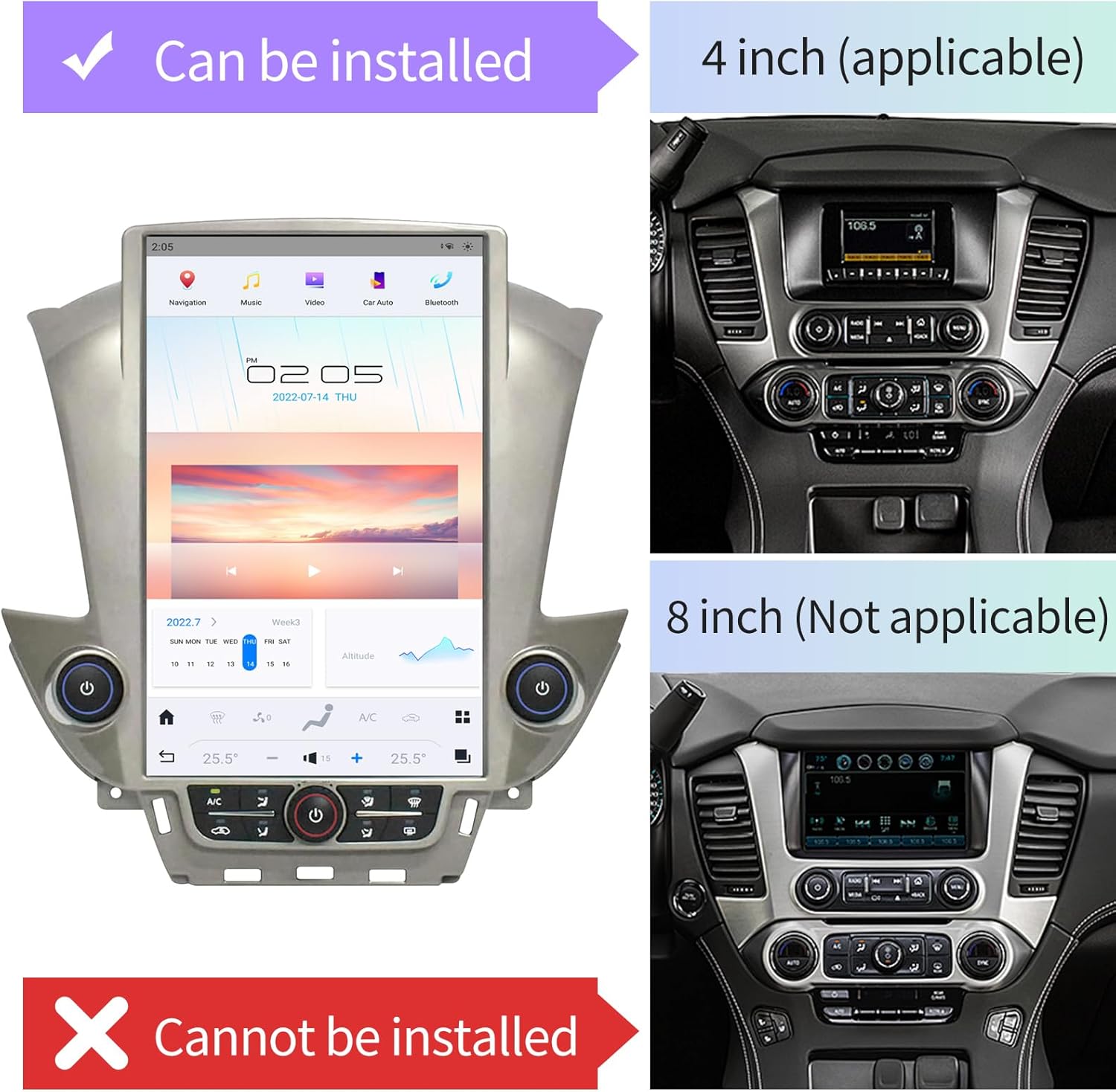 Car Radio for Chevrolet Suburban Tahoe GMC Yukon 2014-2020 Stereo Replacement Head Unit 14.4 Inch IPS 2K Touch Screen Tesla Style Carplay Android Auto Navigation Multimedia Play (OEM 4.2 Inch)