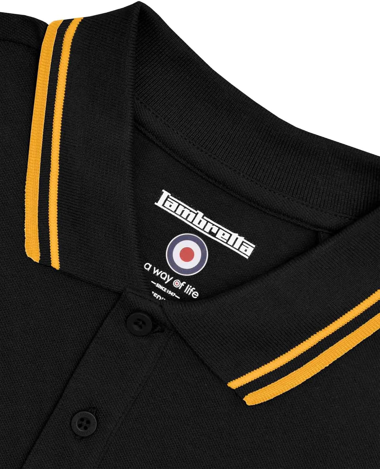 Lambretta Mens Black/Gold Twin Tipped Polo Shirt M