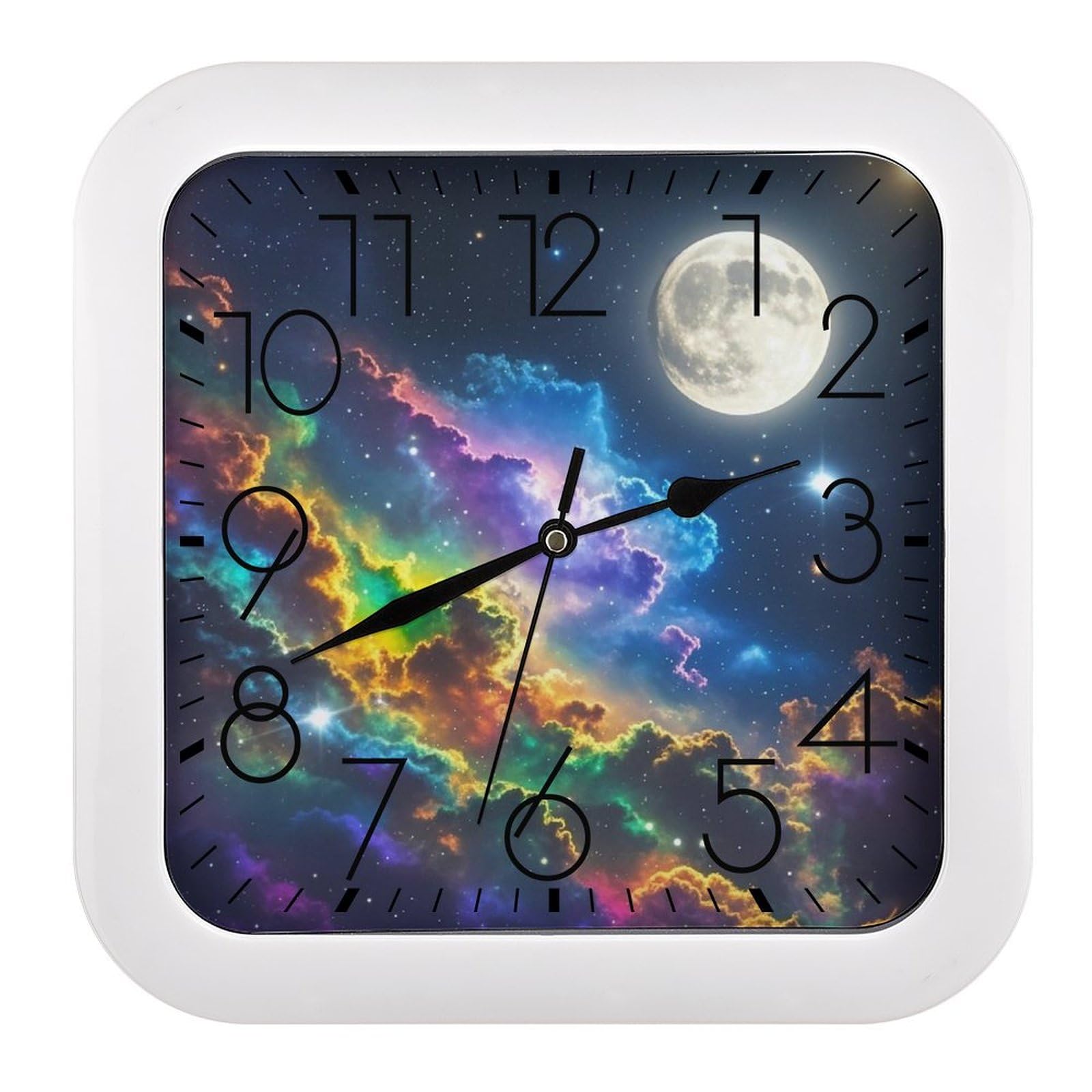 Horloge murale carrée lune et nébuleuse pour décorer le bureau et la maison