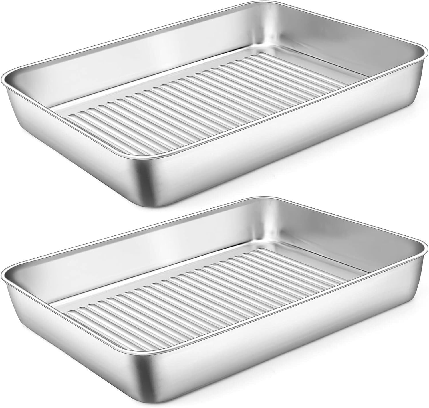 For 12.4 Inch Deep Baking Pan Set of 2, Stainless Steel Sheet Cake Lasagna Pan