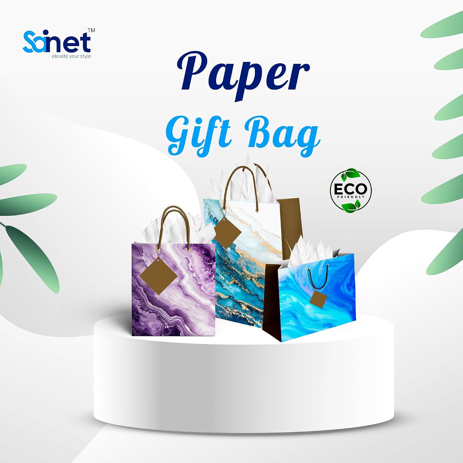 Sainet™ Gift Bags - Paper Bags For Return Gifts - Paper Gift Bag - Medium - Carry Bags For Gifting - Goodie Bags With Tissue & Thank You Card - Gift Covers - Pack of 5, Purple Marble image 4