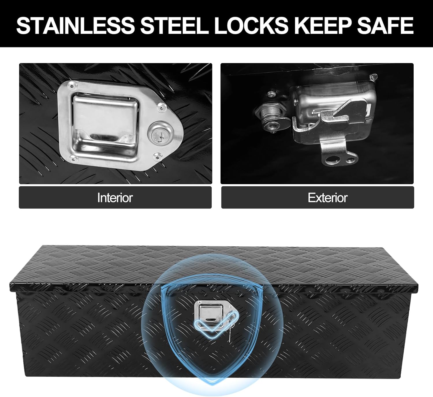 39 Inch Heavy Duty Aluminum Stripes Plated Truck Tool Box with Side Handle Lock and Keys, 39×13×10 Inch Waterproof Storage Organizer for Pick up, Truck Bed, ATV, RV, Trailer