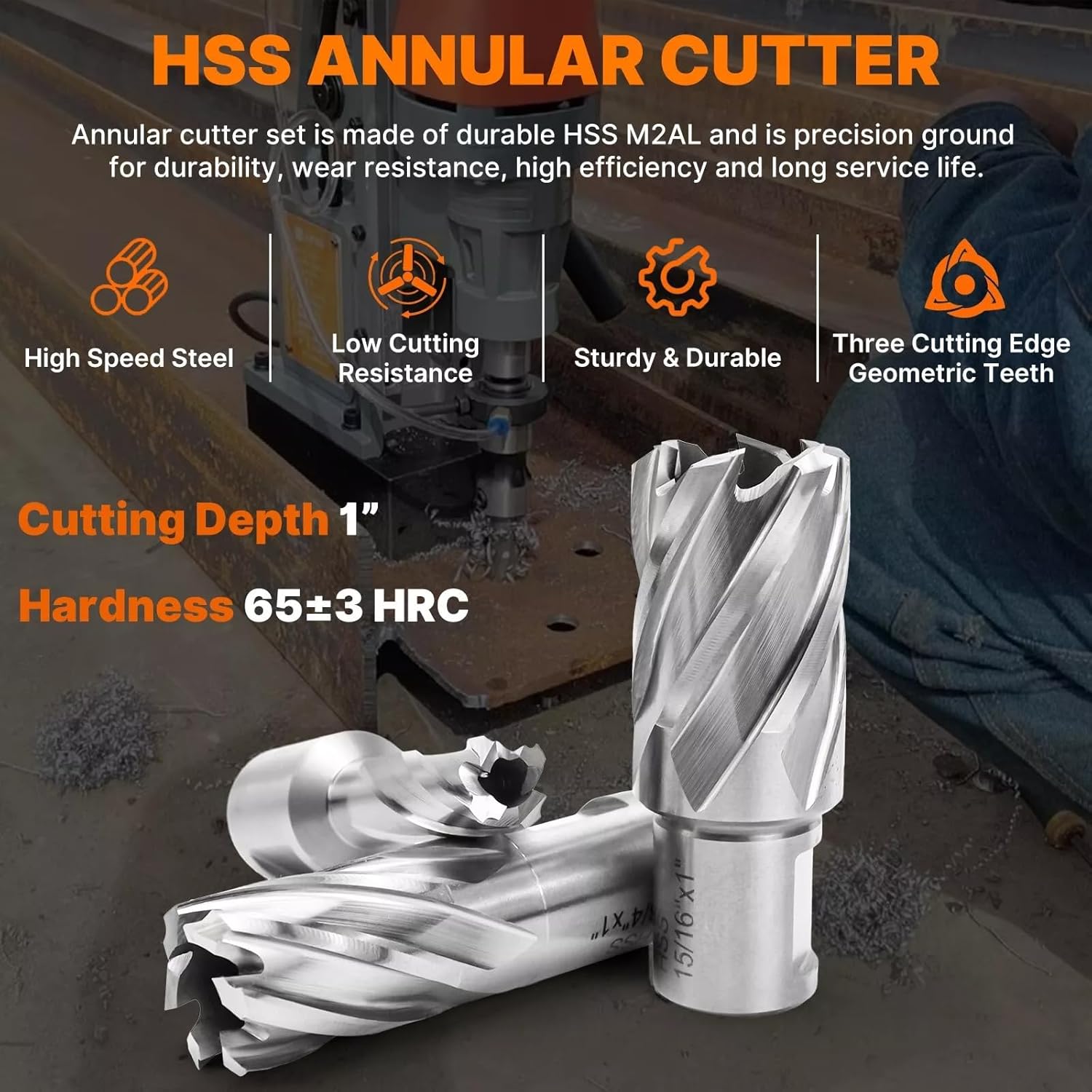 14PCS Annular Cutter Set, Magnetic Drill Press Bits, 1" Cutting Depth, 3/4" Weldon Shank, 7/16" to 1-1/16" Cutting Diameter, M2AL HSS, 2 Pilot Pins, Hex Wrench for Magnetic Drill Press