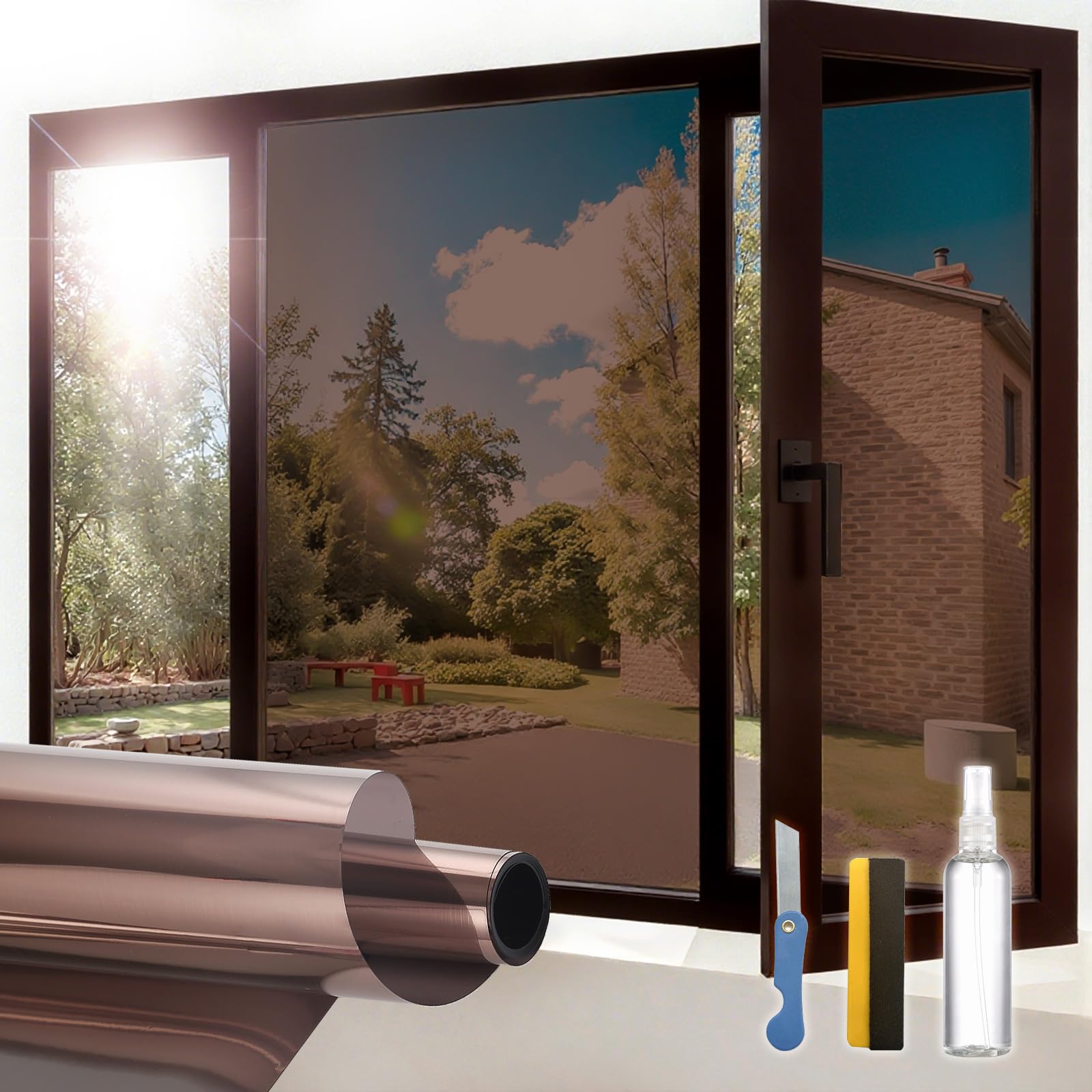 ADD.HERES Window Privacy Film One Way Daytime Privacy Static Cling, Mirror Vinyl Roll Heat Control Anti UV Window Tint for Home and Office,