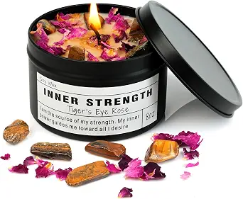 Inner Strength Soy Candle, Vegan Confidence, Focus Crystal, Empowerment Intention Gift, Grounding Meditation Candle (8oz)