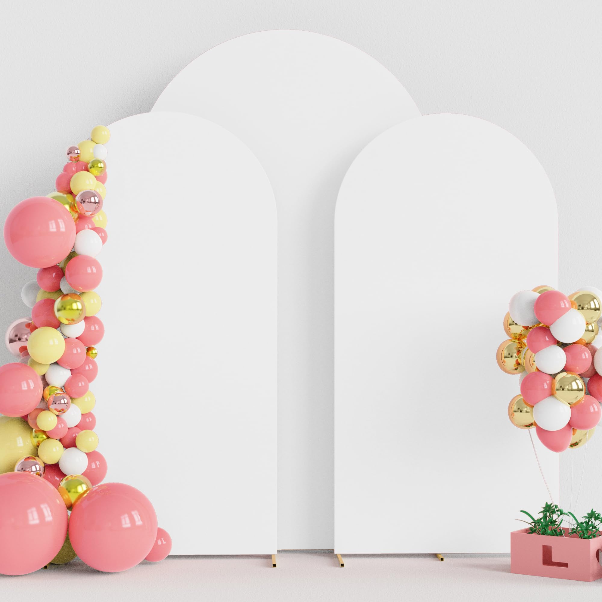 Wokceer Wedding Arch Cover (8FT, 6.6FT, 6.6FT) Set of 3 Spandex Fitted Wedding Arch Stand Covers for Round Top Chiara Arch Backdrop Stands Cover for Birthday Party Ceremony Banquet Decor White