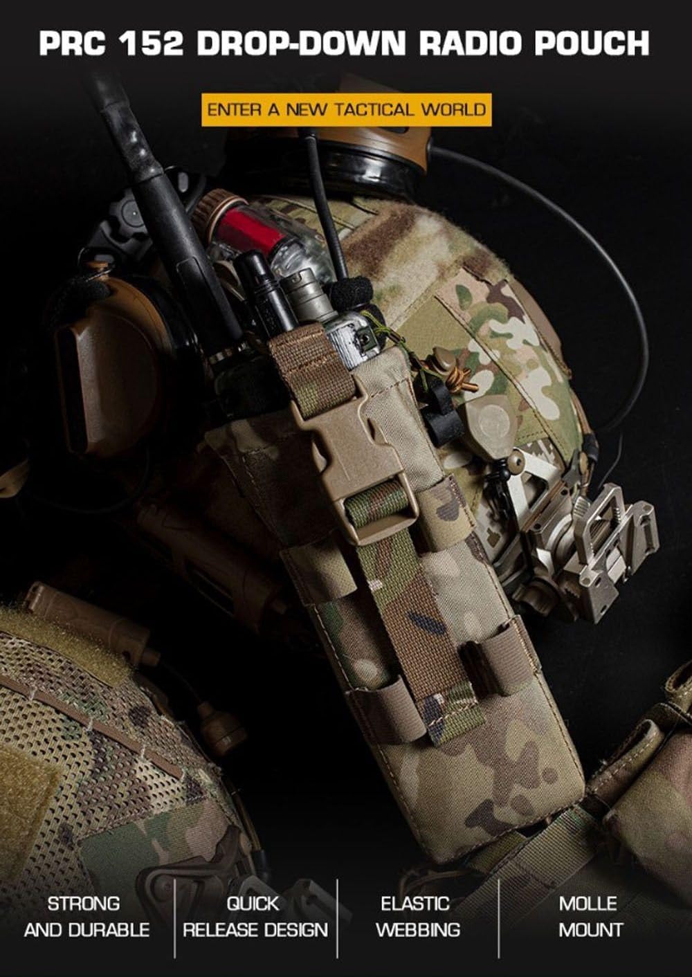 Molle Radio Pouch Airsoft PRC 152/148 Drop-Down Walkie Talkie Radio Bag Hunting Paintball Tactical Radio Holder Pack