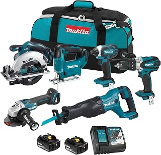 6-Tool LXT Combo Kit DLX6138MX1, 18V Cordless Power Tools Set with Hammer Drill, Impact Driver, Angle Grinder, Reciprocating Saw, Circular Saw, Jig Saw, 2X 4.0Ah Batteries, Charger and tool Bag