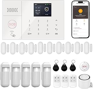 Alarmanlage Haus, WLAN/4G+GSM, Touchscreen, App-Steuerung– 24-teiliges Sicherheitssystem für Haus, mit Bewegungsmelder, Tür sensoren, Fernbedienungen, Alarmsirene, Funktioniert mit Alexa