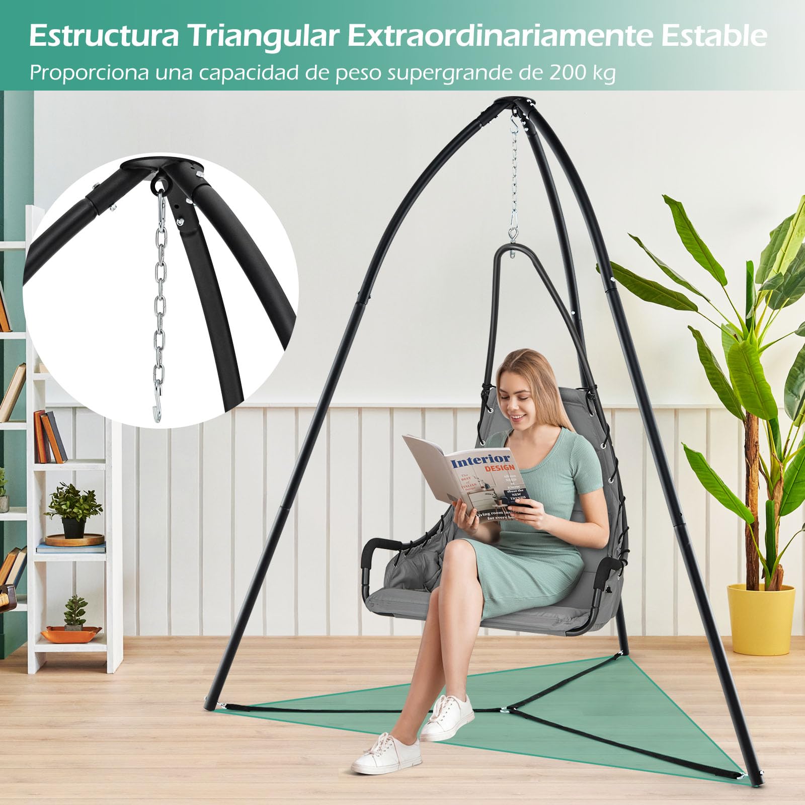 GOPLUS Soporte Trípode De Estructura De Metal Resistente para Columpio/Silla Colgante, Soporte para Silla De Hamaca para Interiores Y Exteriores, Capacidad De Peso De 200 Kg