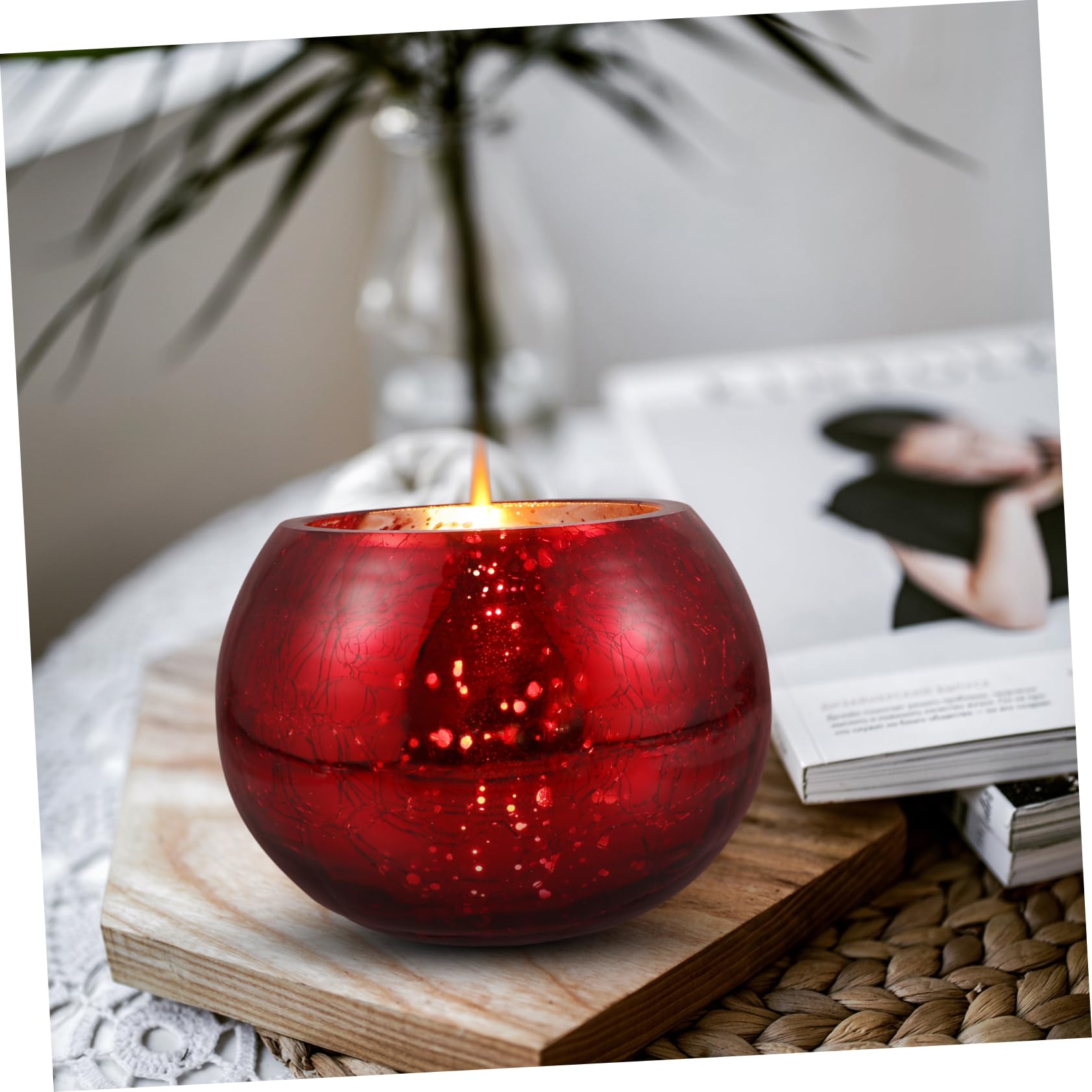 Portavelas de Té de Vidrio Rojo para Hogar, Decoración Creativa | Cristal, Ambiente Relajante, Opción para Obsequio y Elaboración de Velas Aromáticas