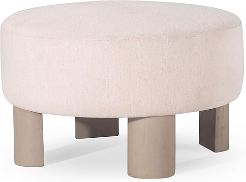 Maven Lane Celia - Otomano tapizado redondo grande y contemporáneo, reposapiés acolchado para sofá o silla con patas de madera en acabado blanco