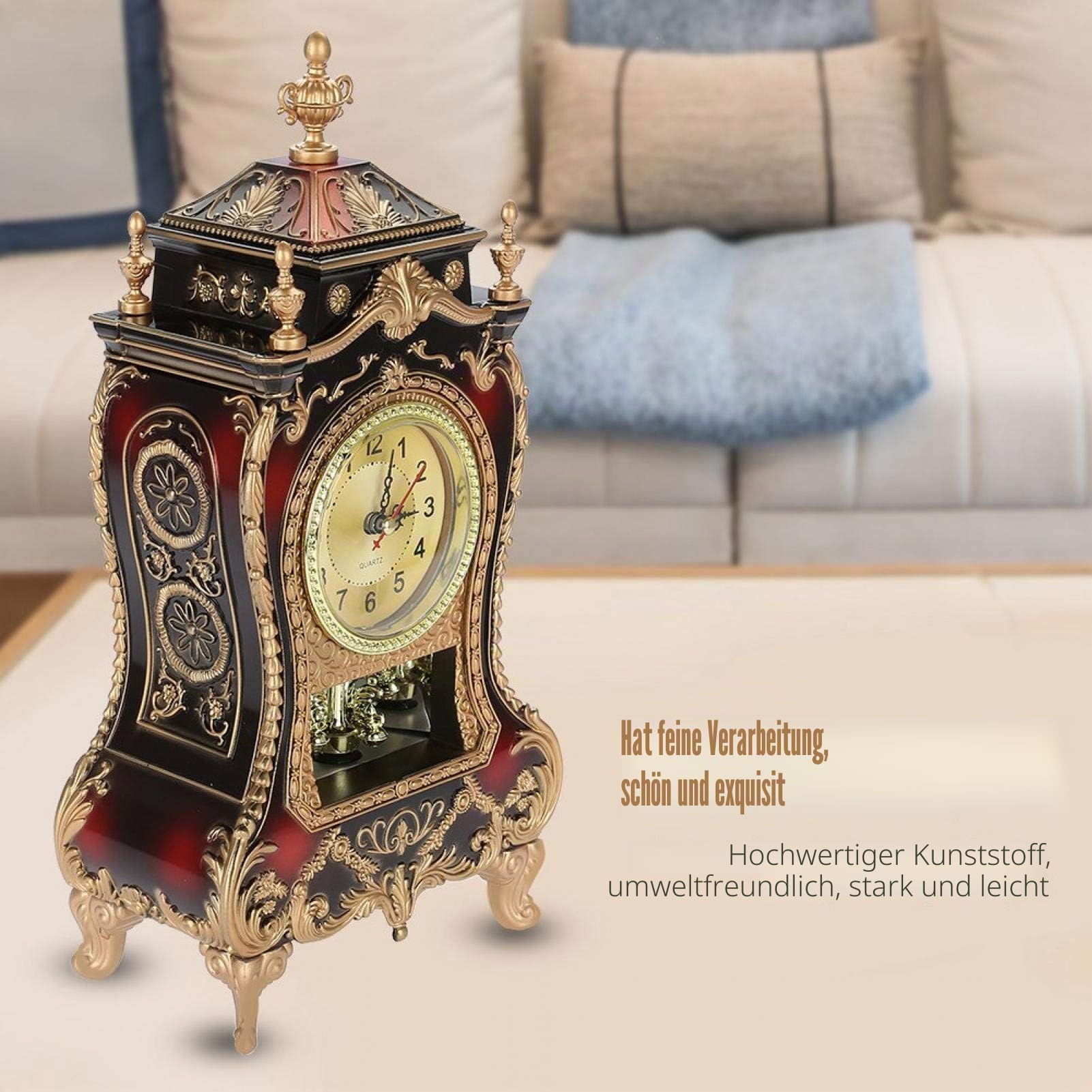 Retro Spezialuhren Vintage Klingelnder Wecker, Antike Wanduhr im Stil, Dekorative Kaminsimsuhr für Zuhause und Hotel, Rotbraun