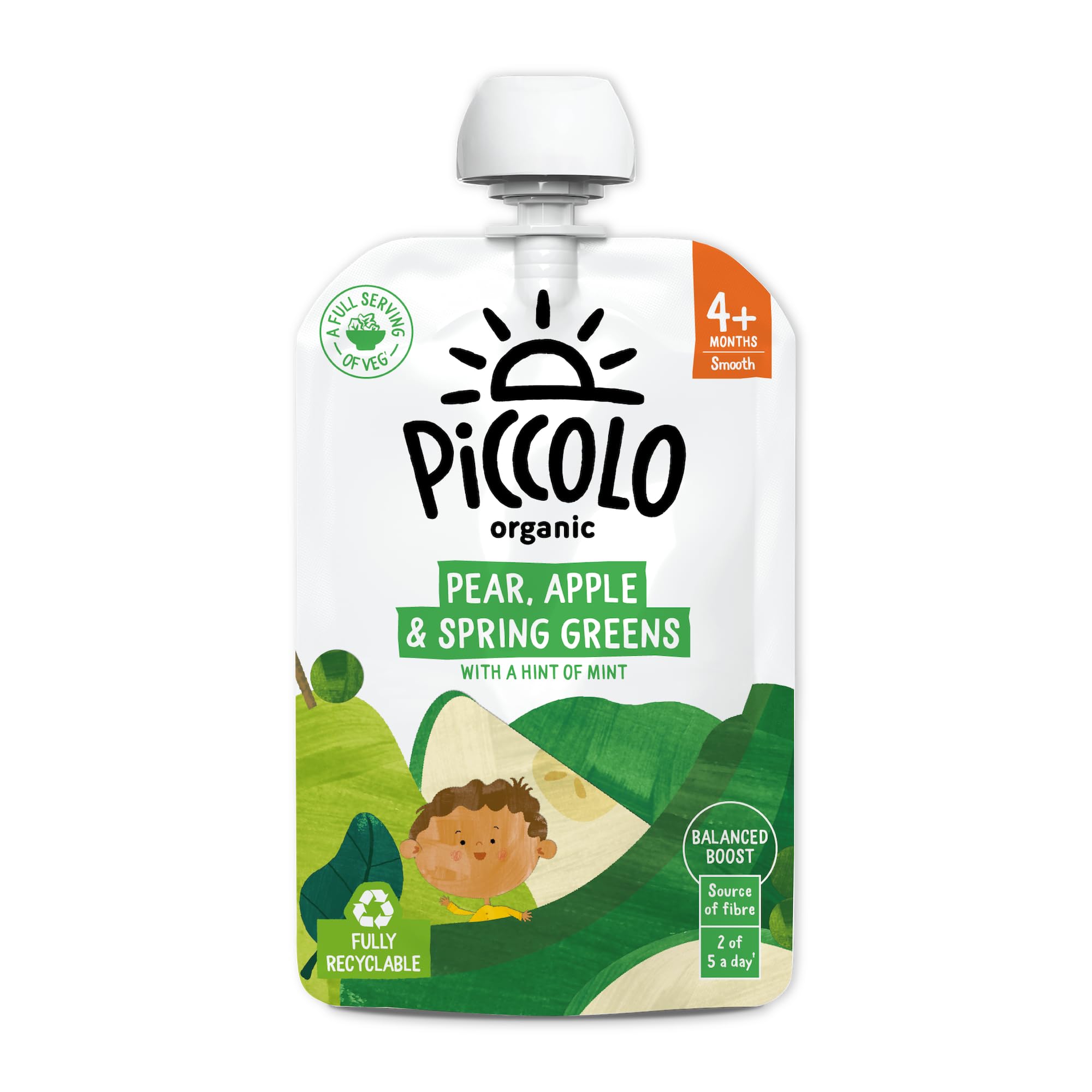 Piccolo Organic Spring Greens Pear & Apple Puree, 100g