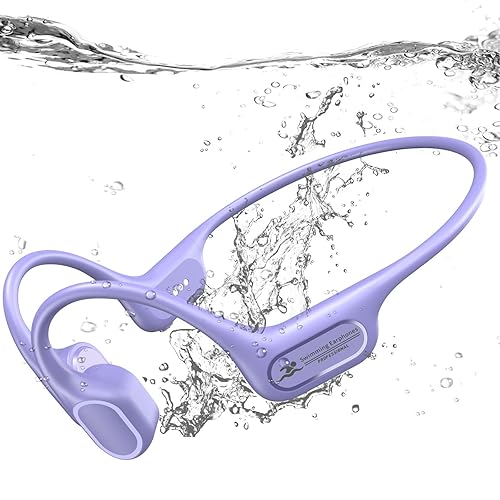 IP68 Waterproof Swimming Headphones, Bone Conduction Liquid Silicone Bluetooth Headphones, Built-in 32GB MP3 Player, Soft and Lightweight Open-Ear Design, Ideal for Swimming/Marathons/Cycling(purple)