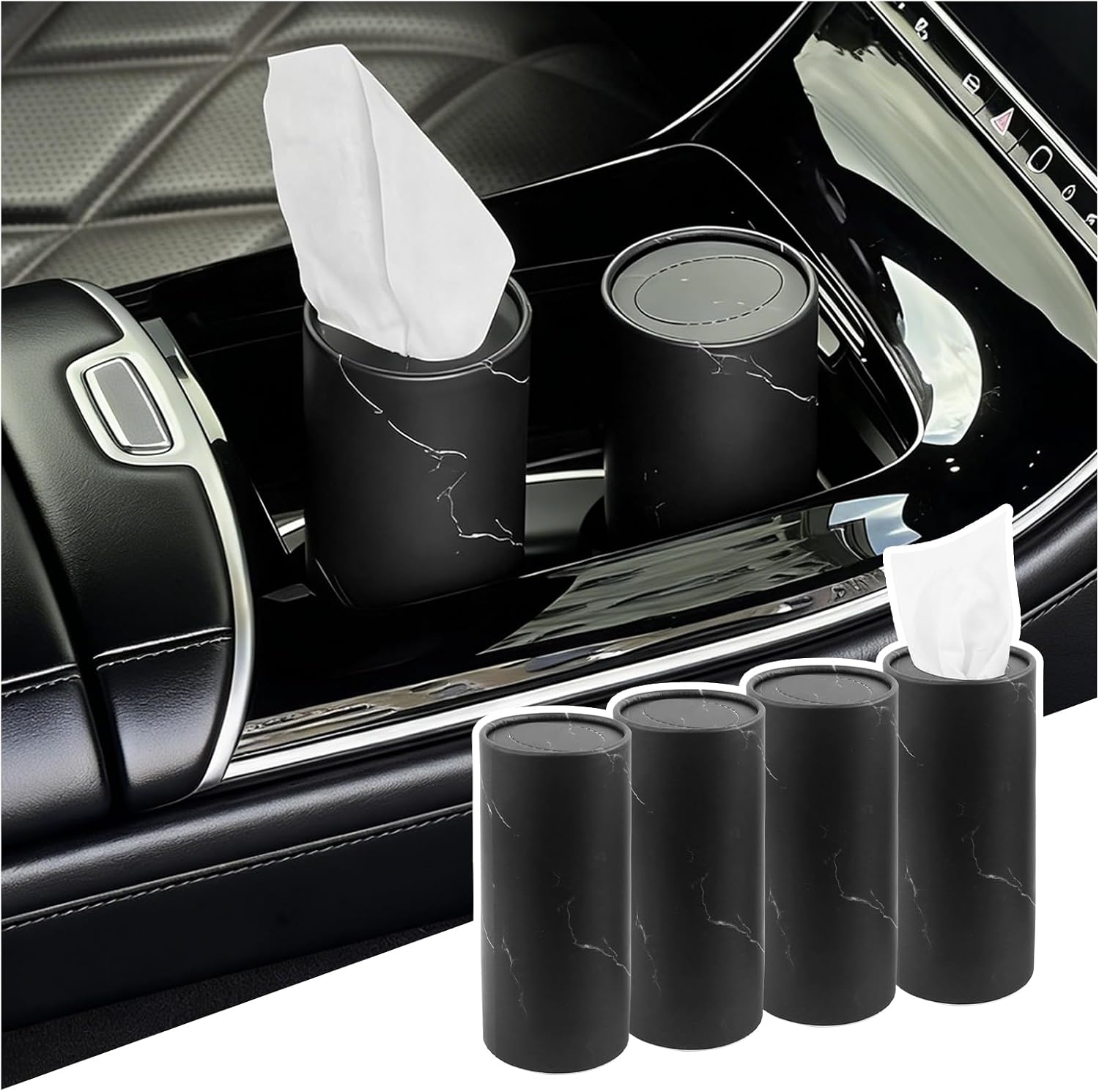 4PCS Car Tissue Holder Replacement 50 Facial Tissue,Minimalist Car Tissues Cylinder for Quick Kleenex Extraction,Round Cup Holder Tissues for Cars Interior Accessories