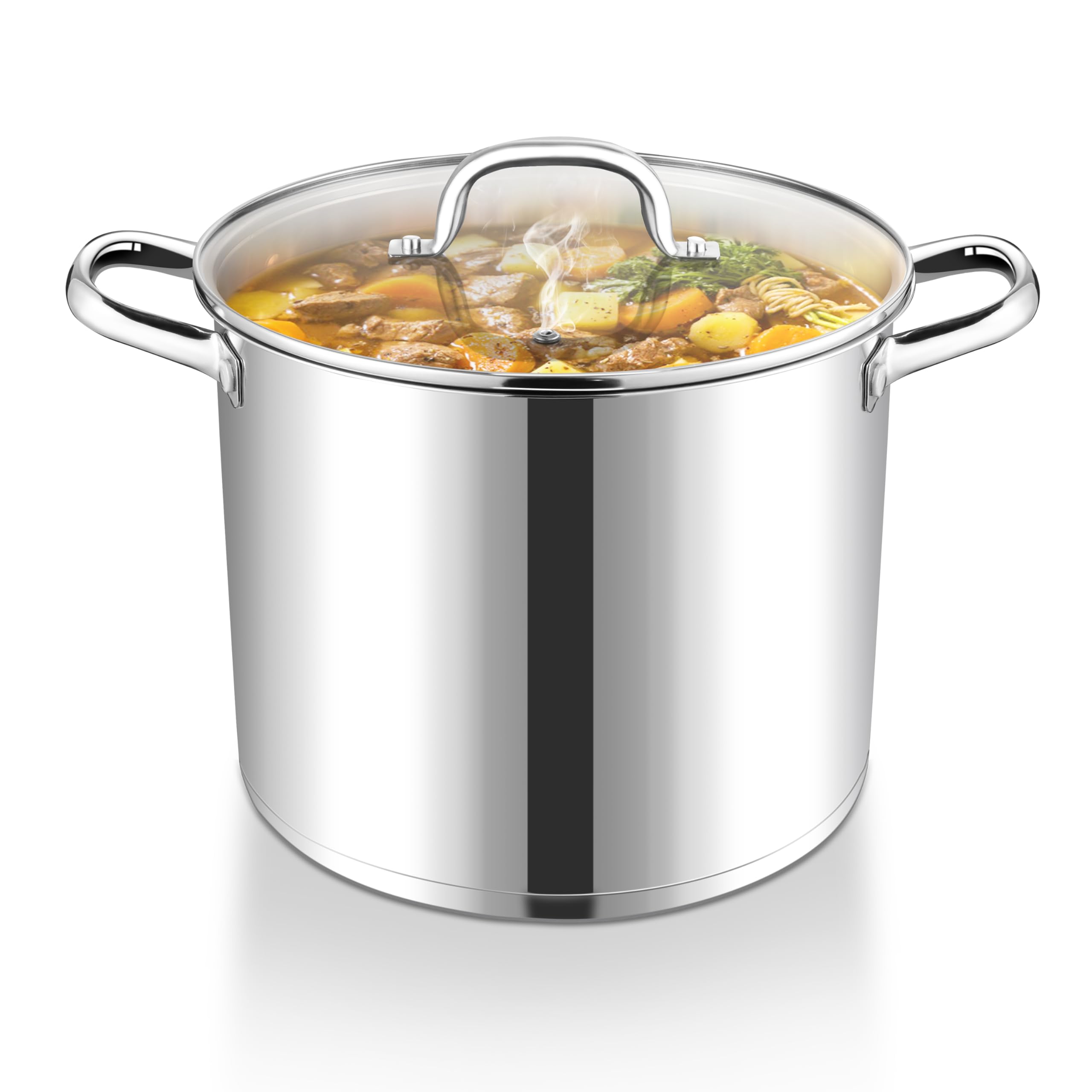 Joyfair Olla grande de acero inoxidable de 9,5 litros, para inducción con tapa de cristal, 3 capas, base estable, para todo tipo de cocinas, olla para pasta de para cocinar, grandes