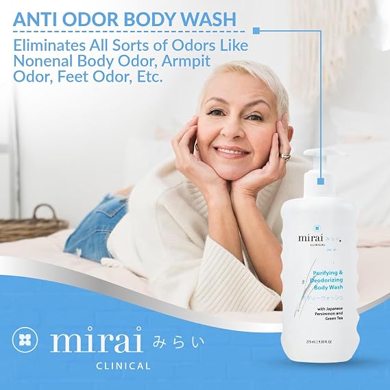 Mirai Clinical Persimmon Body Wash, Natural Deodorant, Body Wipes Bundle